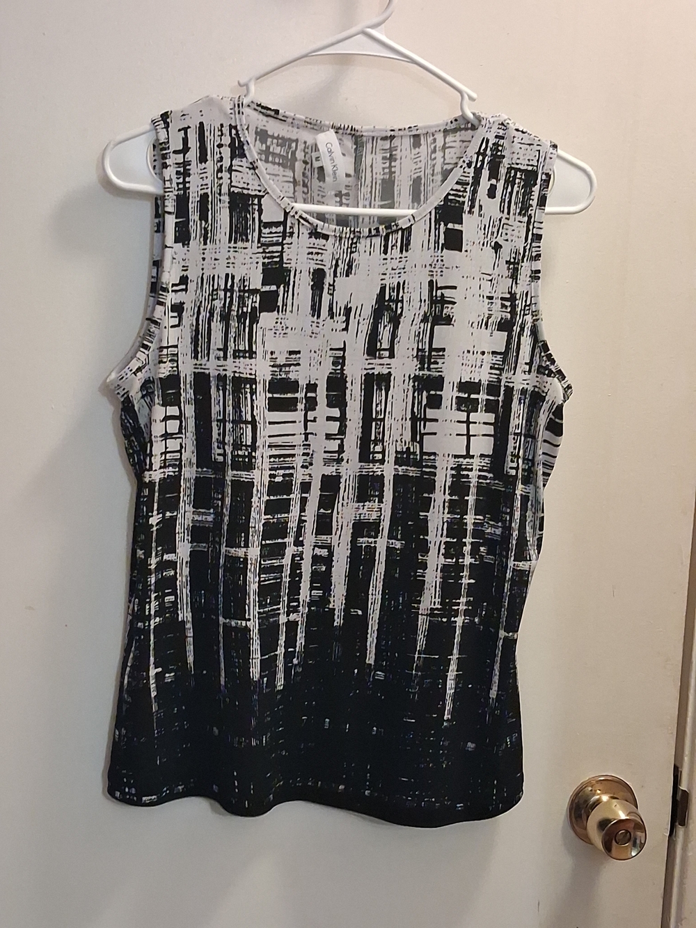 Calvin Klein Black & White Brushstroke Grid Tank